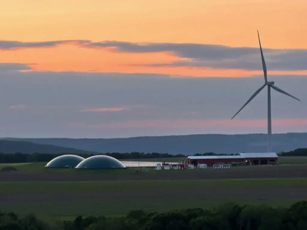 Lent Hill anaerobic-digestion site at sunset