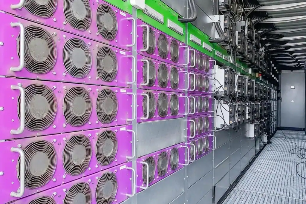 Rows of mining machines inside RIVA’s Backnang container